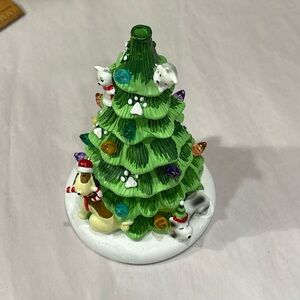 Ceramic tree puppies lighted Christmas